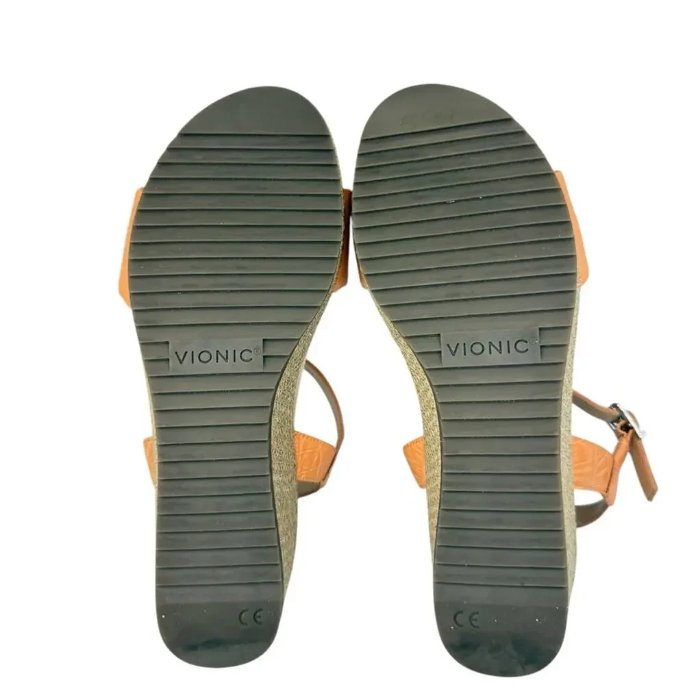 VIONIC Hoola Aileen Crocodile  Strap Wedge Comfort Melon Sandals Women’s Sz 9.5
